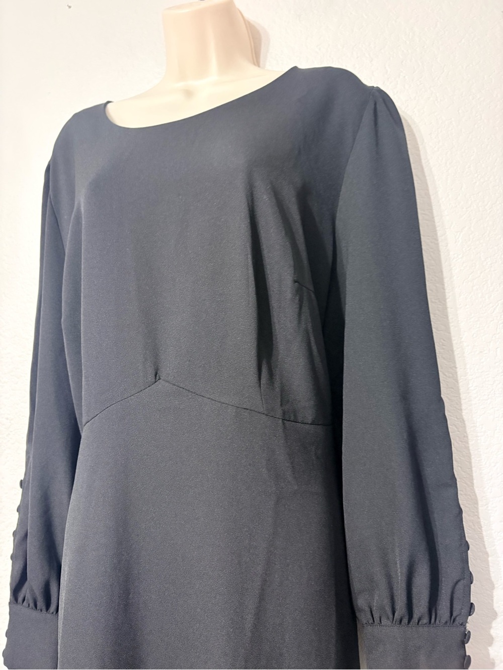 Eloquii Classic Black Empire Waist Long-Sleeve Midi Dress Button Cuff Detail 18 - Picture 5 of 16